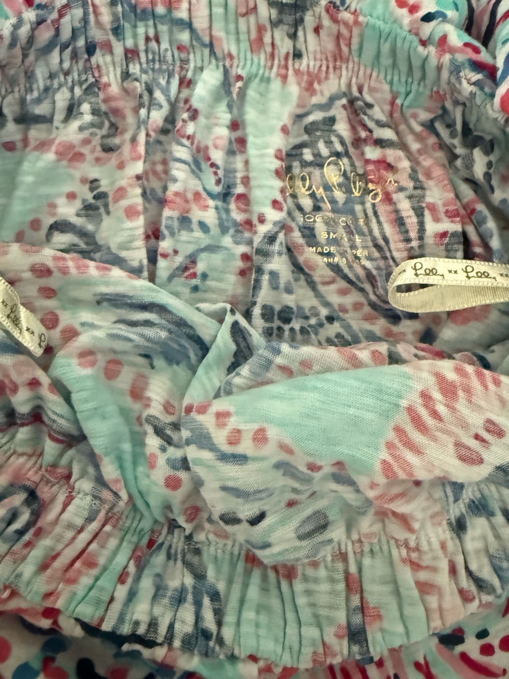 Lilly Pulitzer | top bundle | Pink, Orange Top & Aqua Shell Top - strapless - Picture 6 of 6